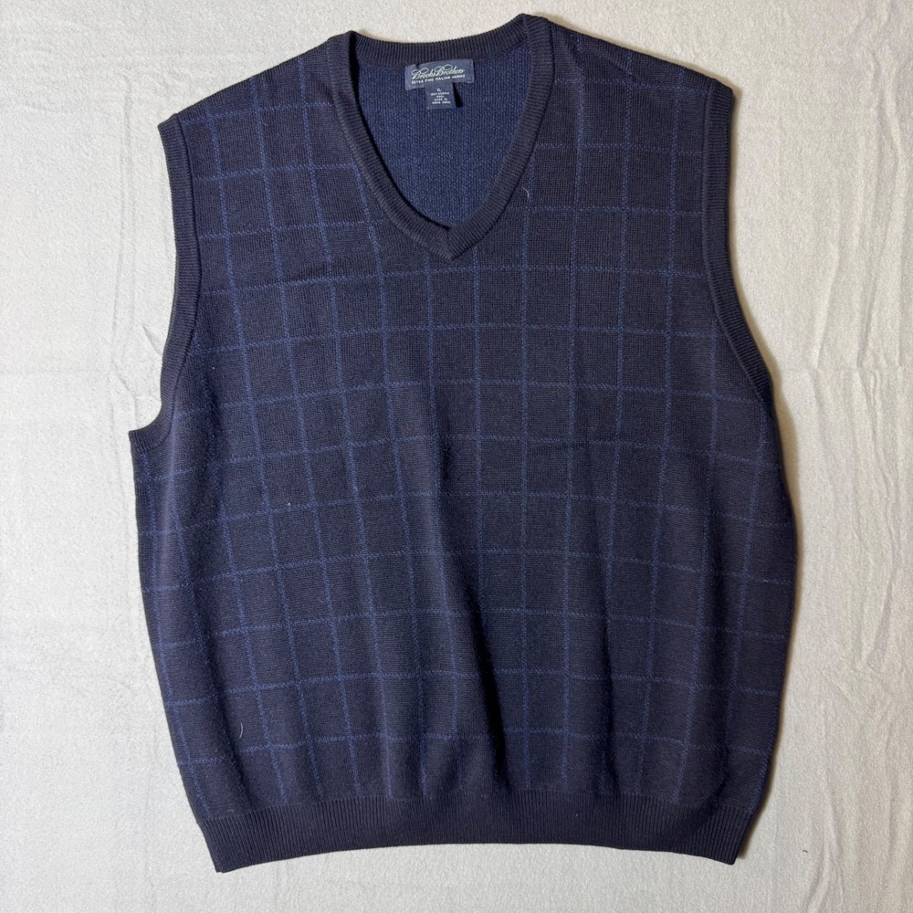Brooks Brothers Mens XL Navy Blue Extra Fine Italian Merino Wool Sweater Vest